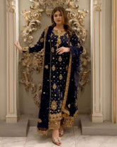 Exclusive Neavy Blue Soft Georgette Sequence Work Pant Suit With Dupatta