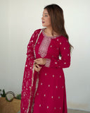 Premium Pink And Purple Pure Silk Sequence Work Pant Suit With Dupatta