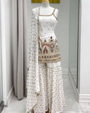 Exclusive White Georgette Embroidered Gharara Suit With Dupatta