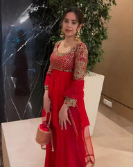 Designer Red Soft Georgette Sequence Work Sharara Suit With Dupatta