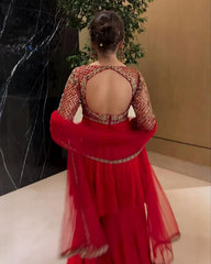 Designer Red Soft Georgette Sequence Work Sharara Suit With Dupatta