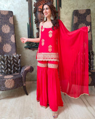 Ready To Wear Hot Pink Soft Georgette Sequence Work Gharara Suit With Dupatta