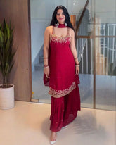 Ready To Wear Red Soft Georgette Sequence Work Gharara Suit With Dupatta