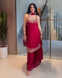 Ready To Wear Red Soft Georgette Sequence Work Gharara Suit With Dupatta