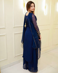 Ready To Wear Neavy Blue Soft Georgette Sequence Work Palazo Suit With Dupatta