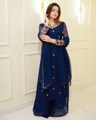 Ready To Wear Neavy Blue Soft Georgette Sequence Work Palazo Suit With Dupatta