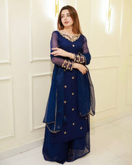 Ready To Wear Neavy Blue Soft Georgette Sequence Work Palazo Suit With Dupatta