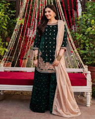 Exclusive Velvet Embroidery Work Palazo Suit With Crep Dupatta
