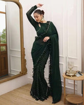 Dark Green Soft Georgette Fancy Lace Saree With Blouse