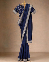 Designer Neavy Blue Organza Silk Sequence Work Saree With Blouse