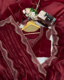 Designer Maroon Jimmy Silk Embroidery Work Saree With Blouse