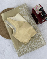 Designer Sand Jimmy Silk Coding Work Saree With Blouse