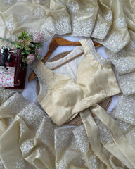 Designer Sand Jimmy Silk Coding Work Saree With Blouse