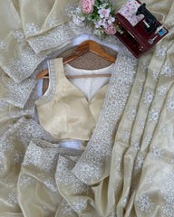 Designer Sand Jimmy Silk Coding Work Saree With Blouse