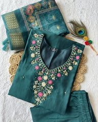 Designer Rama Roman Silk Emrboidery Work Pant Suit With Dupatta