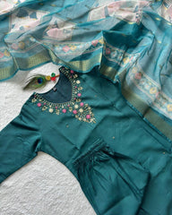 Designer Rama Roman Silk Emrboidery Work Pant Suit With Dupatta