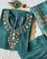 Designer Rama Roman Silk Emrboidery Work Pant Suit With Dupatta