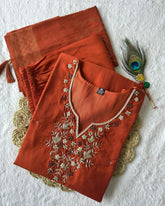 Ready To Wear Rust Roman Silk Hand Work Pant Suit With Dupatta