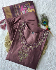 Ready To Wear Mauve Roman Silk Hand Work Pant Suit With Dupatta