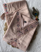 Ready To Wear Peach Roman Silk Hand Work Pant Suit With Dupatta