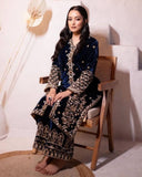 Exclusive Neavy Blue Velvet Sequence Work Pant Suit With Dupatta