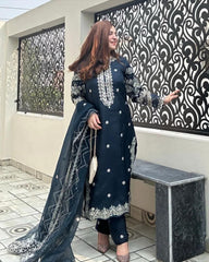 Exclusive Morpinch Crep Silk Embroidery Work Pant Suit With Dupatta