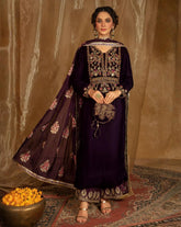 Exclusive Black Velvet Embroidered Pant Suit With Dupatta