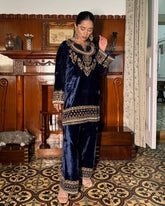 Exclusive Neavy Blue Blue Embroidered Pant Suit With Dupatta