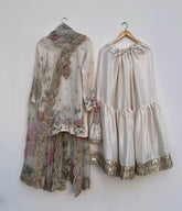 Exclusive White Chinon Silk Embroidery Work Gharara Suit With Dupatta