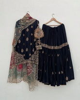 Exclusive Black Chinon Silk Embroidery Work Gharara Suit With Dupatta