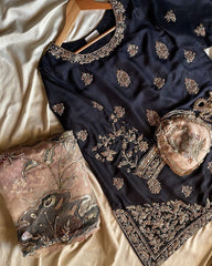 Exclusive Black Chinon Silk Embroidery Work Gharara Suit With Dupatta
