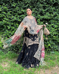 Exclusive Black Chinon Silk Embroidery Work Gharara Suit With Dupatta