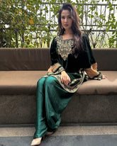 Exclusive Green Velvet Embroidery Work Salwar Suit With Dupatta