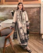 Ready To Wear White & Black Malai Silk Embroidery Work Pakistani Suit With Dupatta