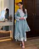 Exclusive Ice Blue Organza Embroidery Work Pakistani Suit With Dupatta