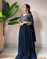 Ready To Wear Neavy Blue Silk Embroidery Work Anarkali Gown With Dupatta