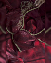 Designer Maroon Silk Embroidery Work Saree With Blouse
