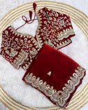 Designer Red , Pink , Maroon & Purple Silk Embroidery Work Saree With Blouse