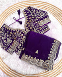Designer Red , Pink , Maroon & Purple Silk Embroidery Work Saree With Blouse