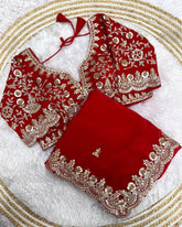 Designer Red , Pink , Maroon & Purple Silk Embroidery Work Saree With Blouse