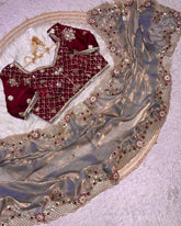 Designer Red , Blue , Green & Purple Silk Embroidery Work Saree With Blouse