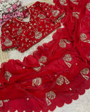Designer Multi Satin Silk Embroidery Work Saree With Blouse