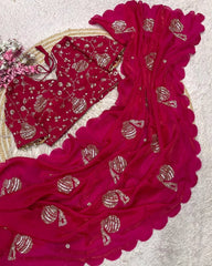 Designer Multi Satin Silk Embroidery Work Saree With Blouse