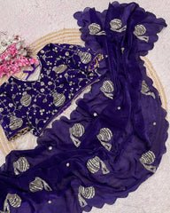 Designer Multi Satin Silk Embroidery Work Saree With Blouse