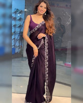 Dark Purple Silk Diamond Work Saree With Blouse