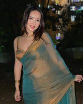 Green Dual Silk Moti Lace Border Saree With Blouse