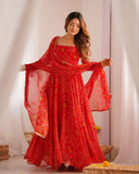 Premium Green , Pink , Red & Blue Chiffon Printed Anarkali Suit With Dupatta