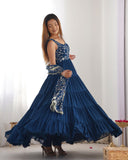 Premium Blue And Rust Soft Georgette Sequence Work Anarkali Suit With Dupatta
