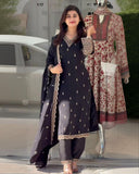 Black Chinon Silk Sequence Work Pakistani Suit With Dupatta