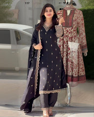 Black Chinon Silk Sequence Work Pakistani Suit With Dupatta